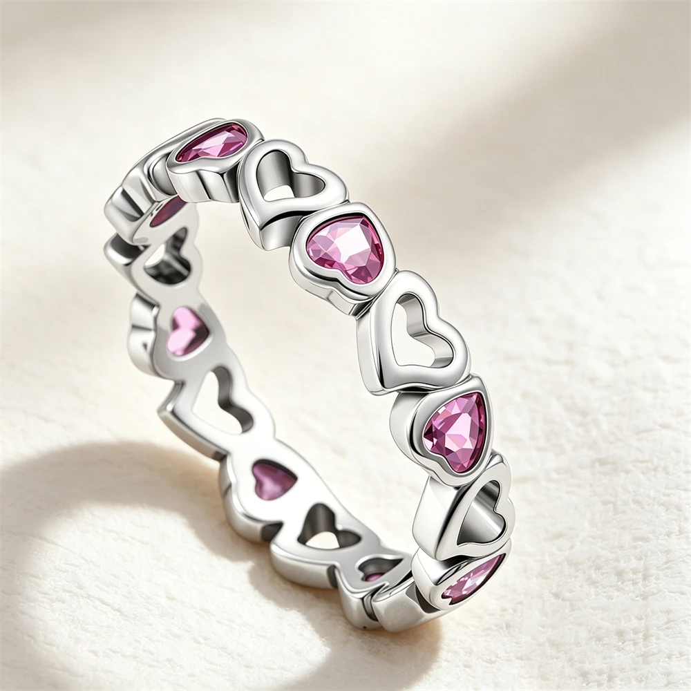 Women's 925 Silver Pink Blue Butterfly Love Ring