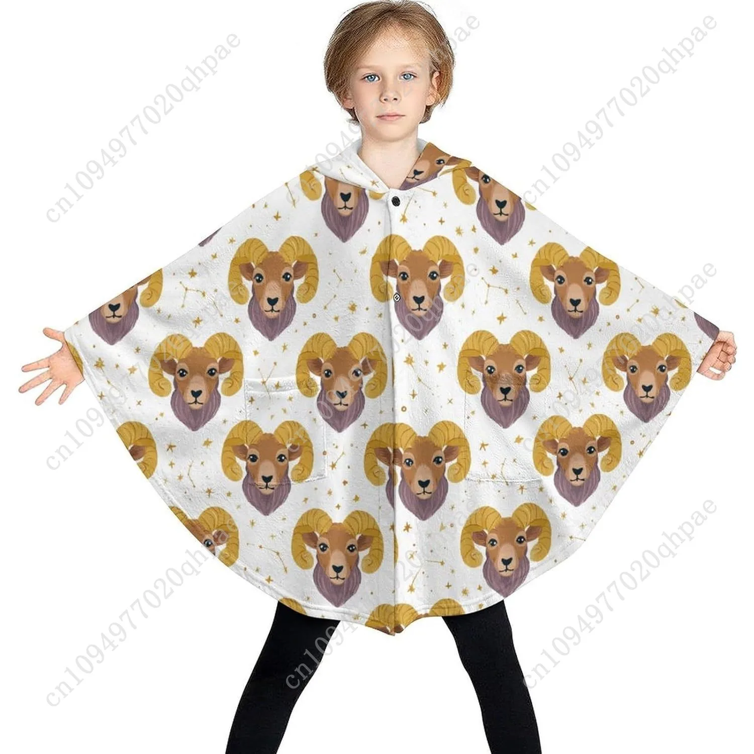 Cozy Flannel Blanket Sweater,Ram Big Horn Oversized Hoodie With Pockets For Kids And Teenagers