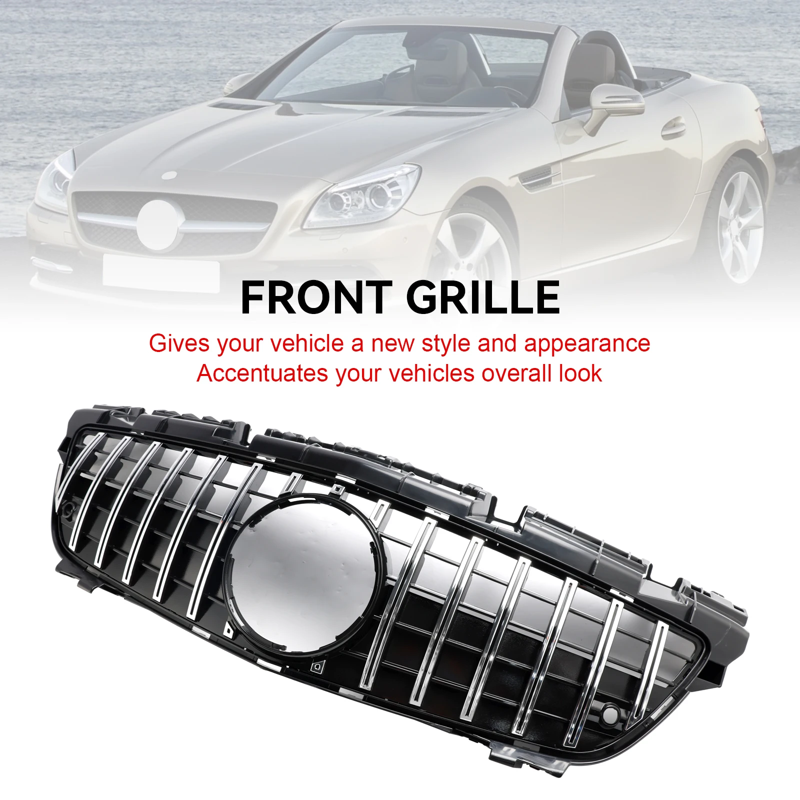 Artudatech Chrome Front Radiator Grill Grille Fit Mercedes SLK-Class R172 SLK55 2011 2012 2013 2014 2015 2016