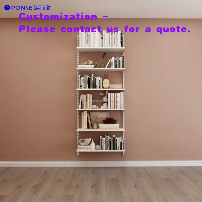 custom.0.8M Modern Style White Minimalist Portable Adjustable Wall-Mounted Wooden Iron Bookshelf with 6 Shelves School and