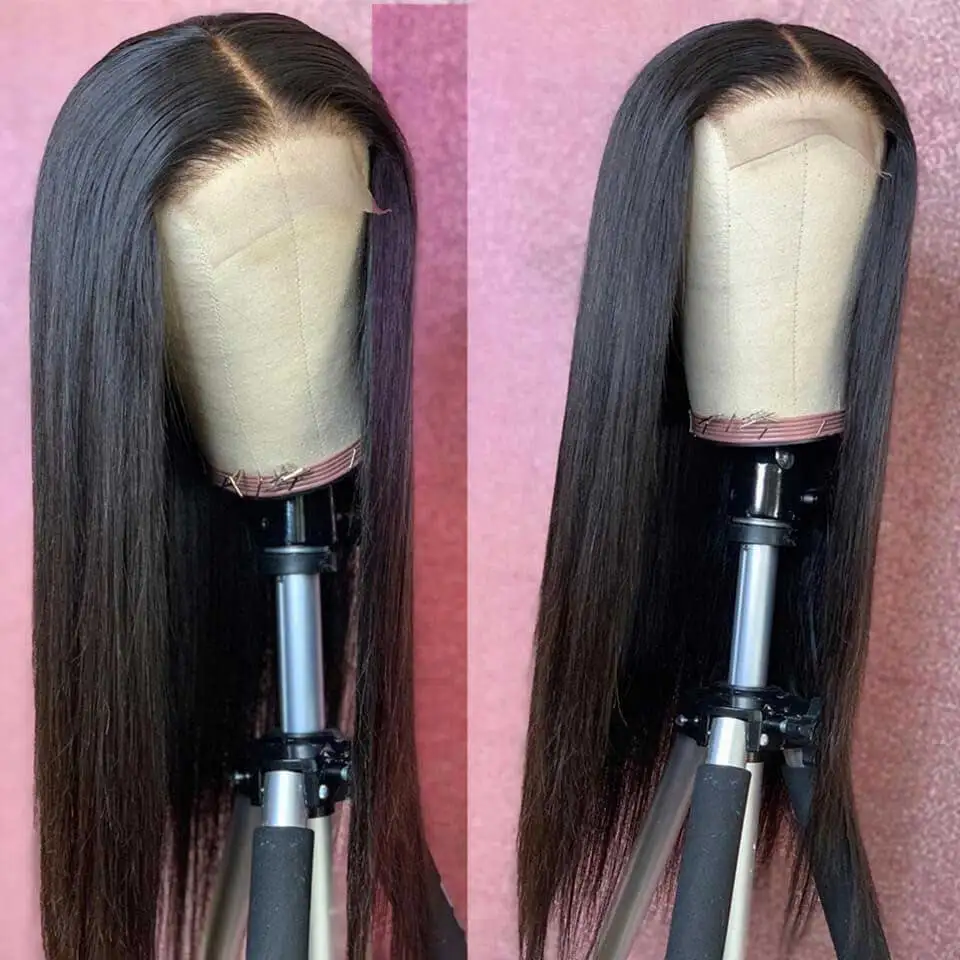 Wig lurus renda transparan 32 34 inci HD Wig rambut manusia 13x4 13x6 Lace Frontal rambut manusia pre-plecked untuk wanita warna hitam