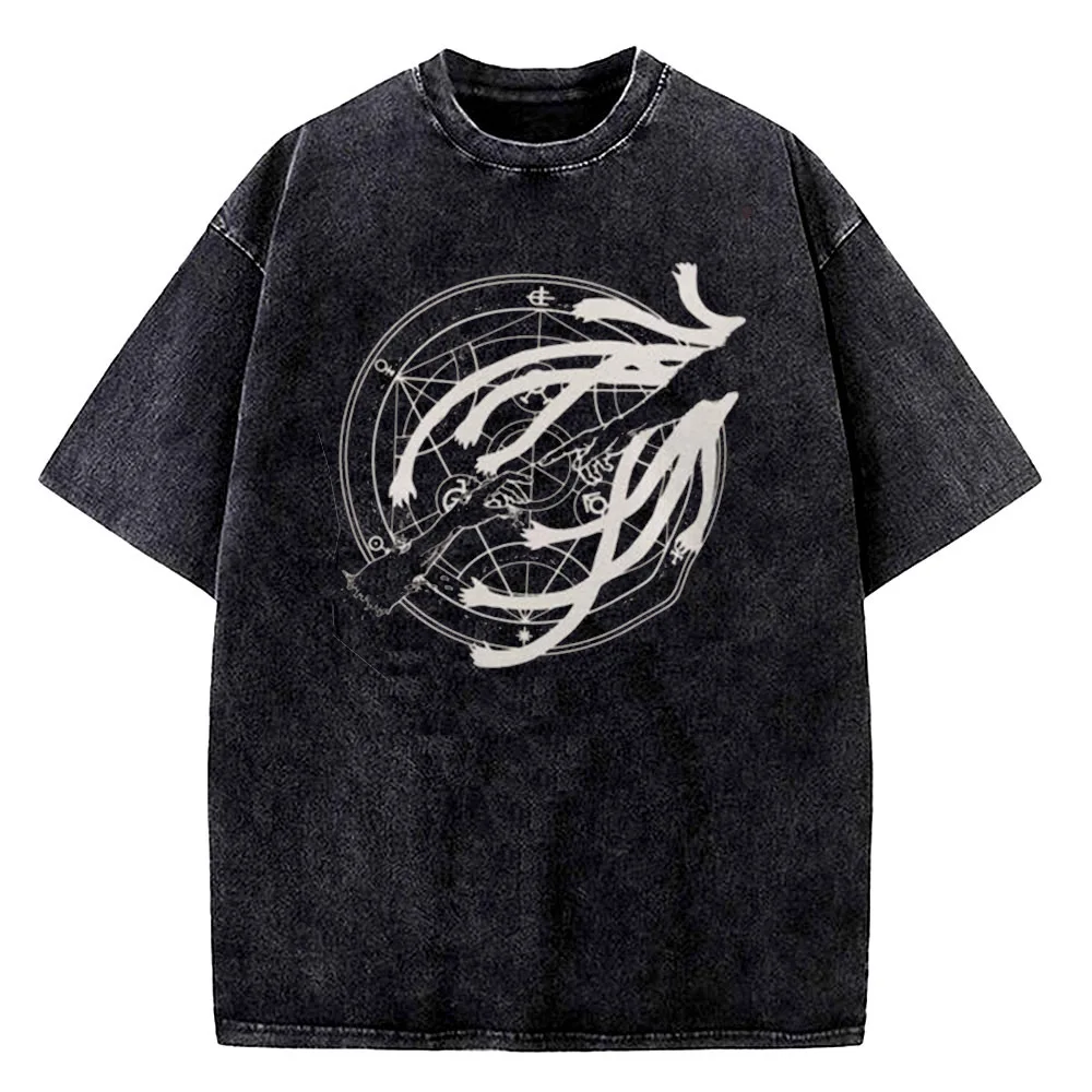 Fullmetal Alchemist Vintage Washed cotton men Y2k Gothic Grunge t shirt streetwear Breathable Gothic anime Y2k aesthetic