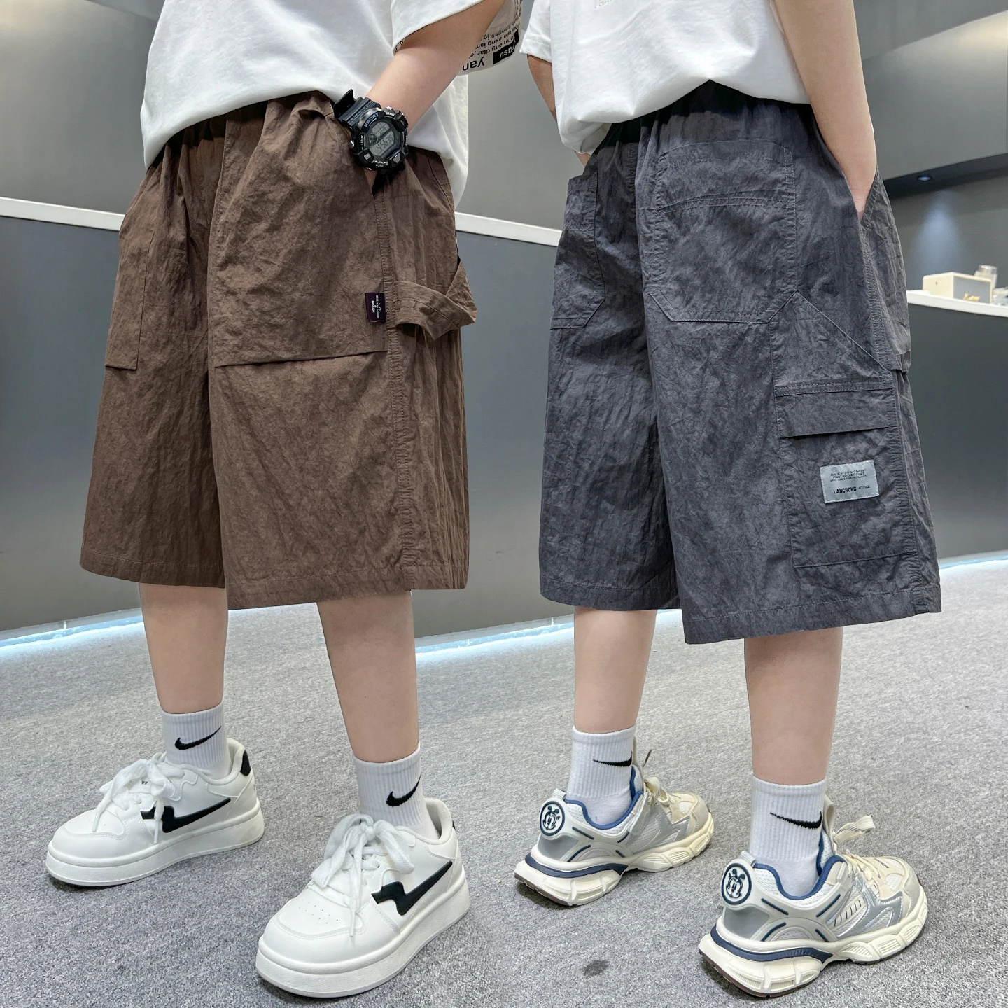 

Boys High Waist Cargo Shorts Loose Fit Casual Summer Quick Dry Pants Spring Fashion Clothing for Kids Aged 5-15