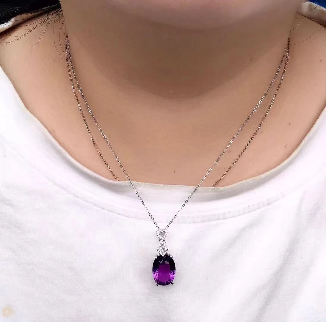Luxury Amethyst Pendant for Party 12mm*16mm VVS Grade Natural Amethyst Necklace Pendant 925 Silver ewelry Gift for Woman
