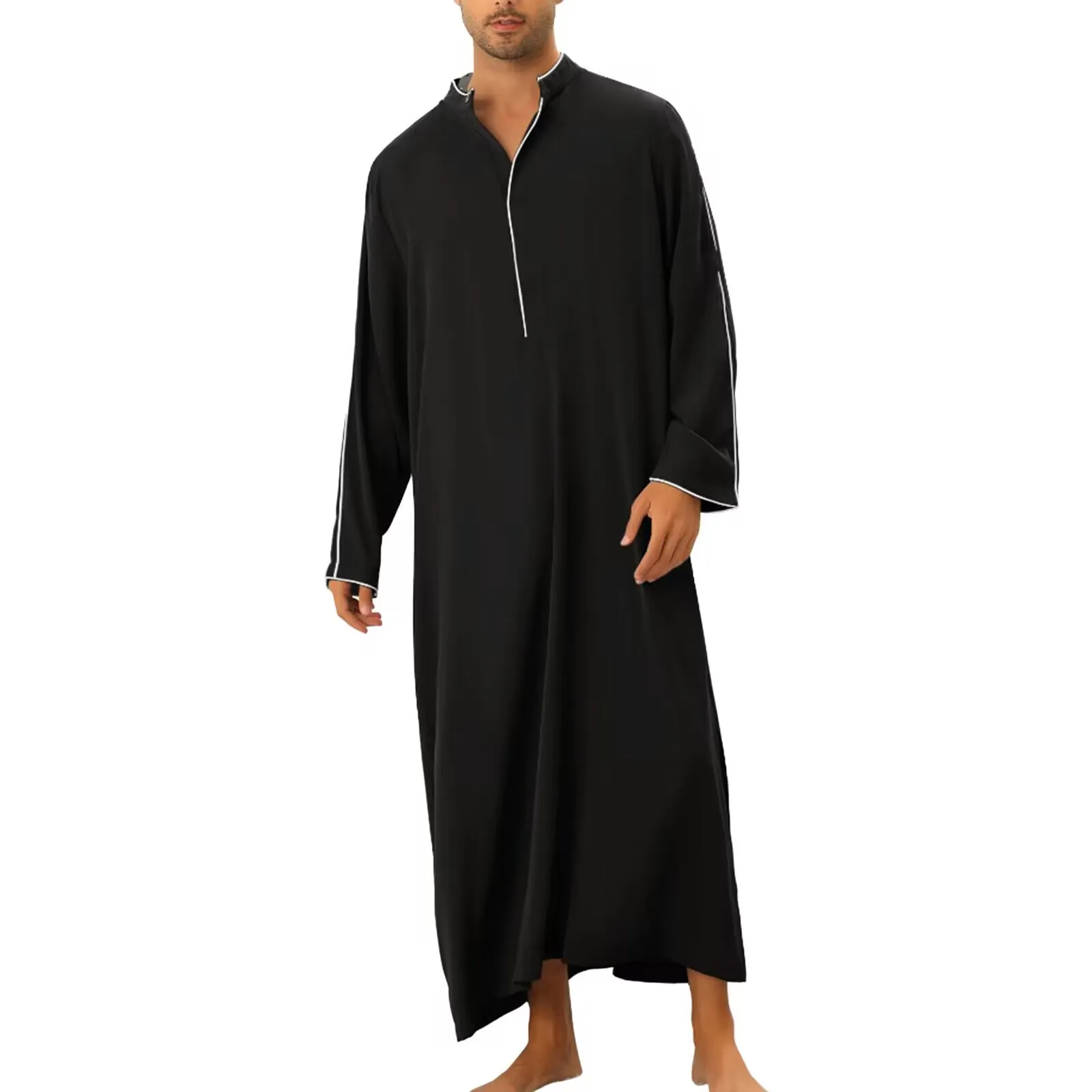 Men Muslim Kaftan Islamic Arabic Long Sleeve Solid Robe Middle East Caftan Loose Casual Musulmane Robes Ramadan Morocco Dubai