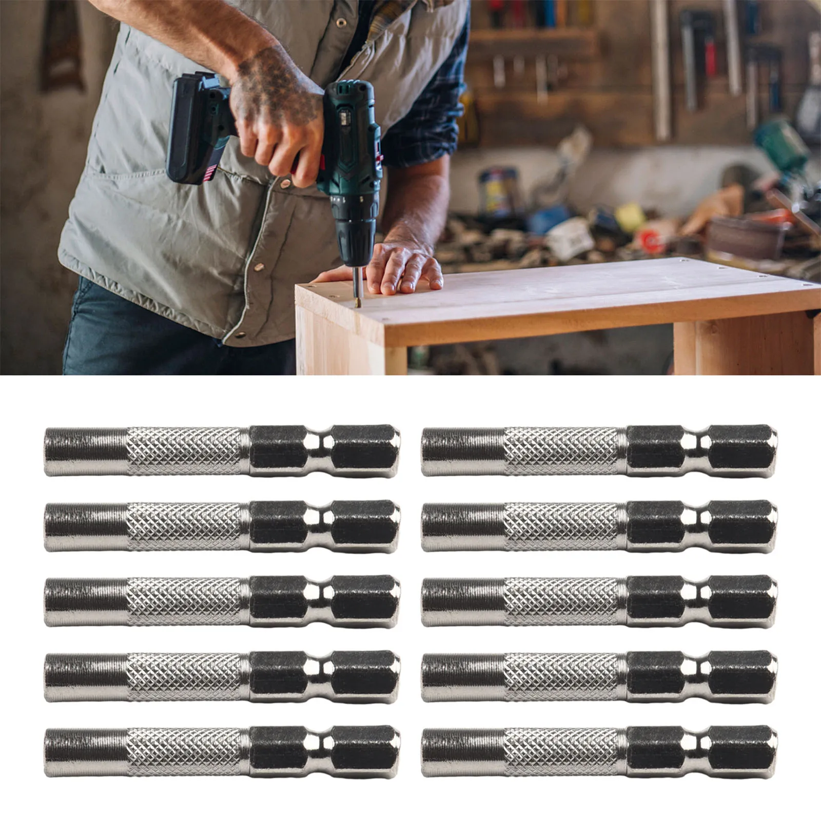 Adapter Insert Bit Electric Hex Parts Replacement Screwdriver Shank Silver 6.35mm Handle System Tool 10PCS 4mm