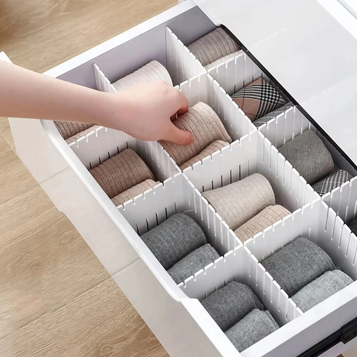 

Adjustable Drawer Dividers Organizer System - Expandable Dividers for Underwear, Socks, Utensils | No Tools Needed & Lightweight