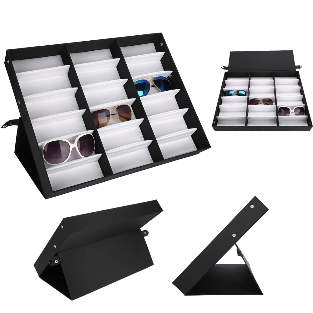 Glasses Organizer 18 Grids Glasses Display Case Sunglasses Storage Box Organizer Glasses Jewelry Display Box