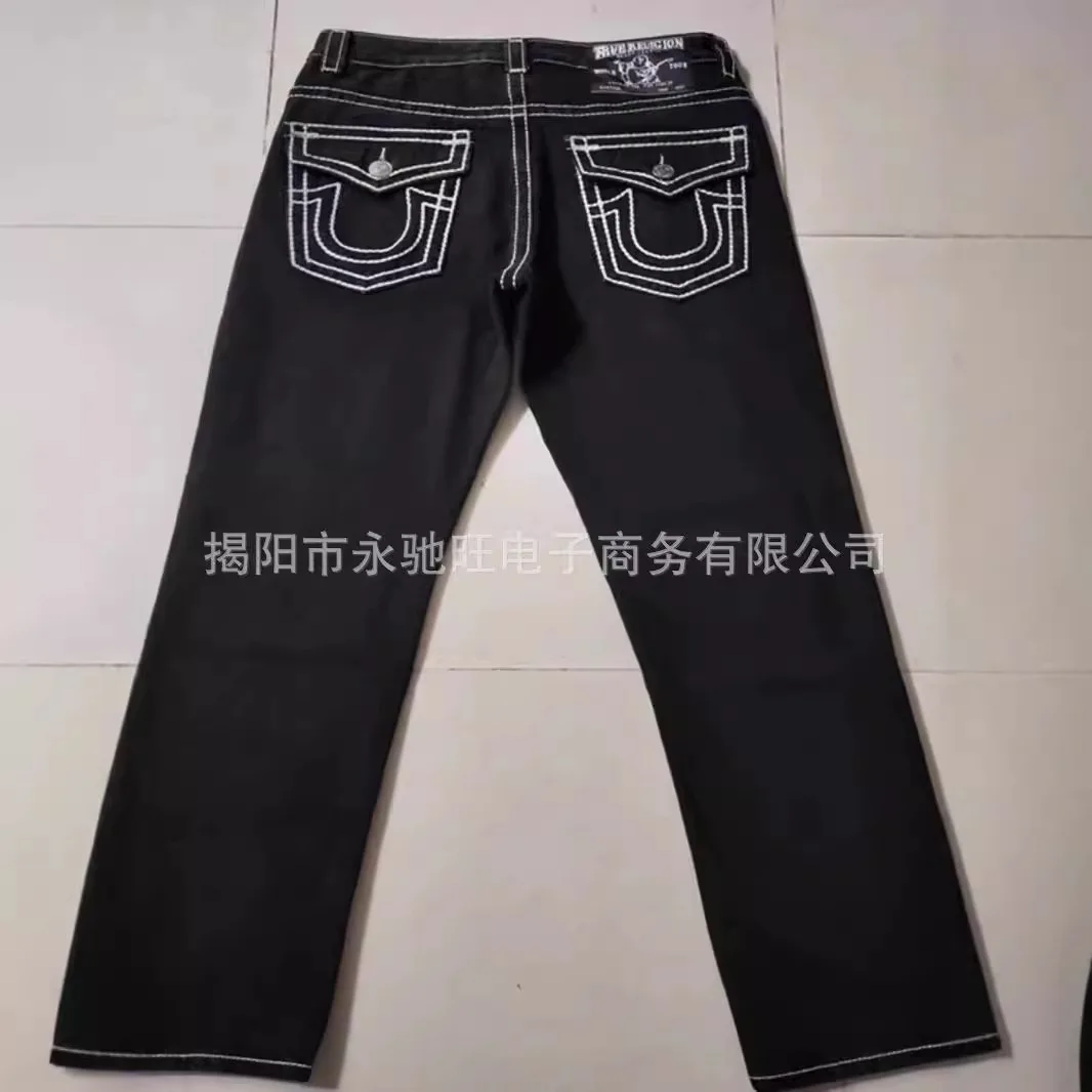 Trendy American Style Cross-Border E-Commerce Jeans White Thick Line Big Buddha Black Straight-Leg Jeans For Men Casual Hip Hop