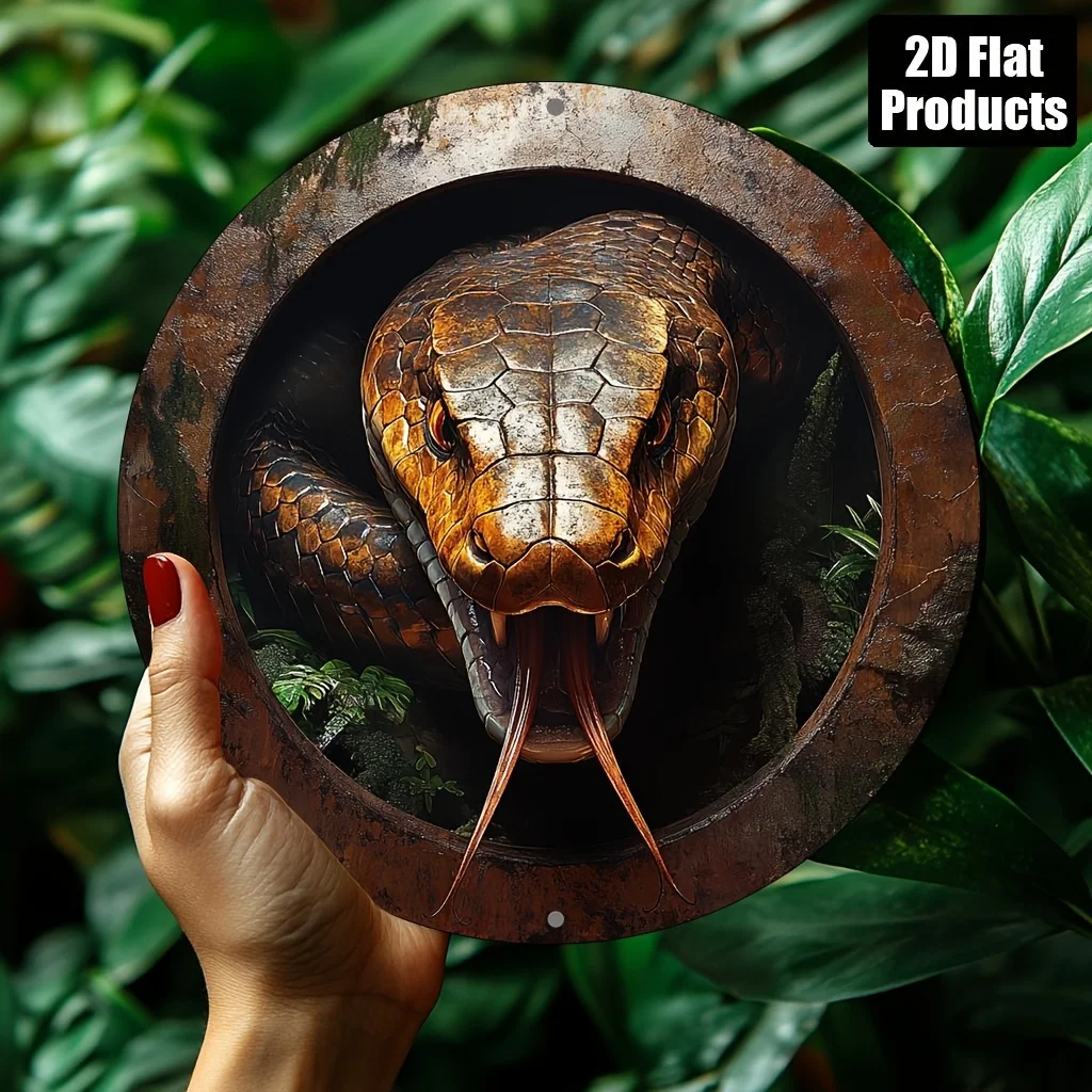 2D Flat – Rundes Aluminium-Metallschild mit Vintage-Python-Motiv – 20,3 x 20,3 cm, rustikale Wanddekoration für Zuhause, Bar, Küche, Café, Büro – U