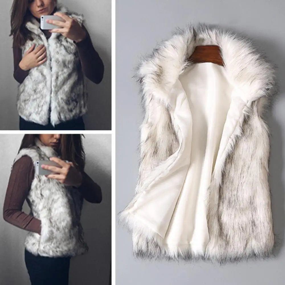 Fashion Women Vest Windproof Women Waistcoat Buttons Placket Winter Thickened Warm Faux Fur Vest Jacket  Cold Resistant