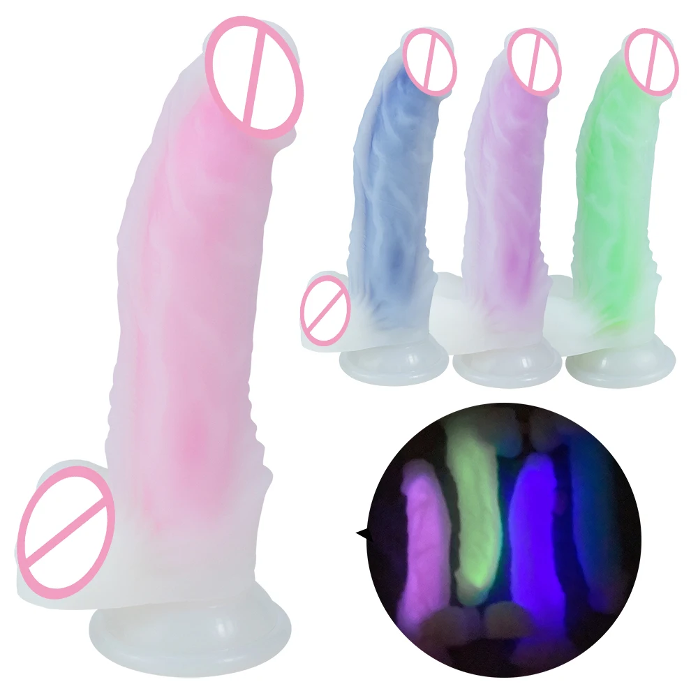 7.48 Inch Realistic Luminous Soft Dildo With Powerful Suction Cup Skin Feeling Double Layer Silicone Dildos For Women Adult Sex