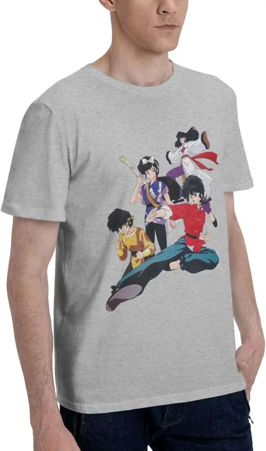 Anime Ranma ½ Shirt Cotton Short Sleeve Fashion Tops for Man Black