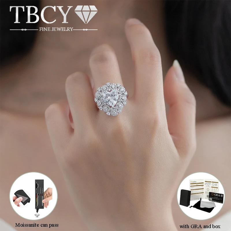 

TBCYD 4-каратное кольцо с муассанитом в форме сердца, кольца из настоящего серебра для женщин, роскошные блестящие бриллианты 925, ювелирные изделия для коктейльной вечеринки и любви