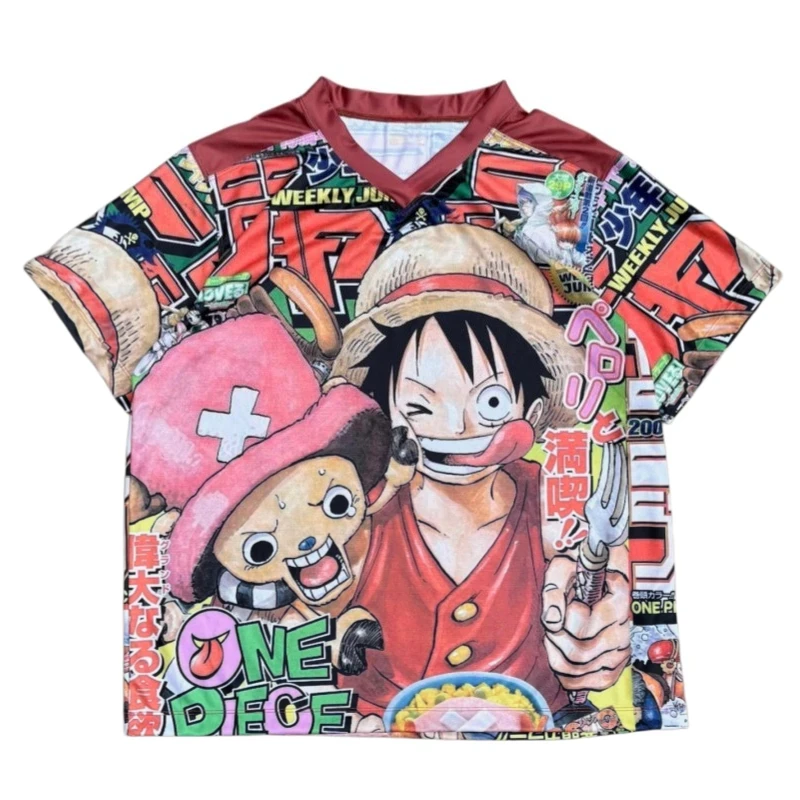 2026 Summer One Piece Luffy Retro Cosplay T-shirt Men's Oversized 3D Printed Short-sleeved Family Unisex Children's Sports Shirt