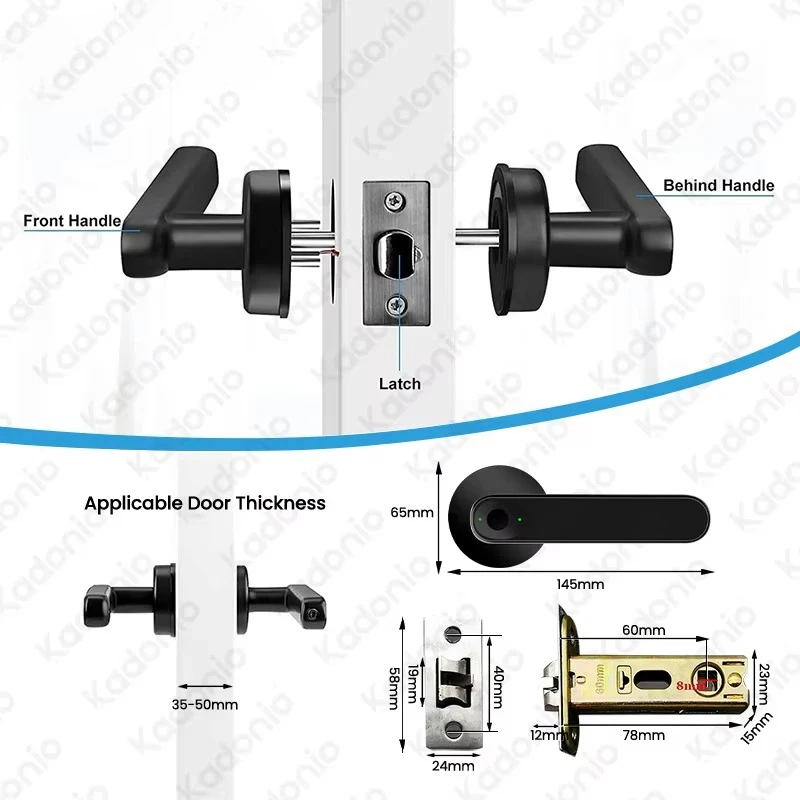 Electric Keyless Doorlock Handle Smart Fingerprint Zinc Alloy Bedroom Door Lock With Key