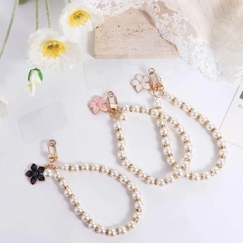 

Fashion Pearl Mobile Phone Lanyard Bracelet Chain Detachable Cord Cell Phone Strap Short Flower Phone Wrist Strap Phone Charm