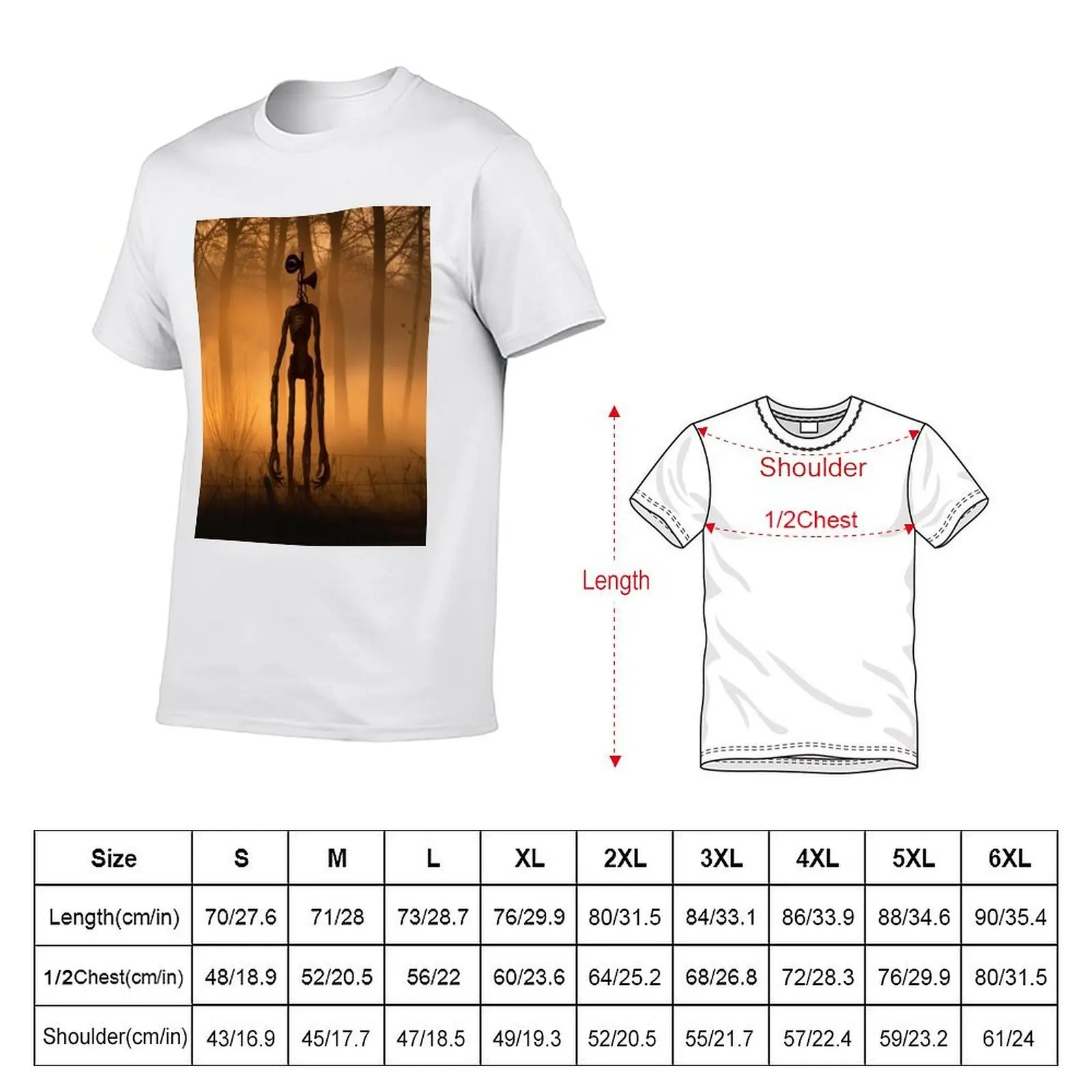 Siren head in orange horror forest T-Shirt t shirts designer t shirt man cotton T-Shirt