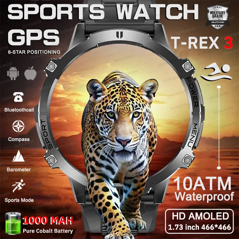 

Новые смарт-часы 2026 Outdoors TANK X3 с GPS, HD AMOLED-экраном, компасом, водонепроницаемостью IP69K, Bluetooth-вызовами и аккумулятором 1000 мАч для спорта и активного отдыха