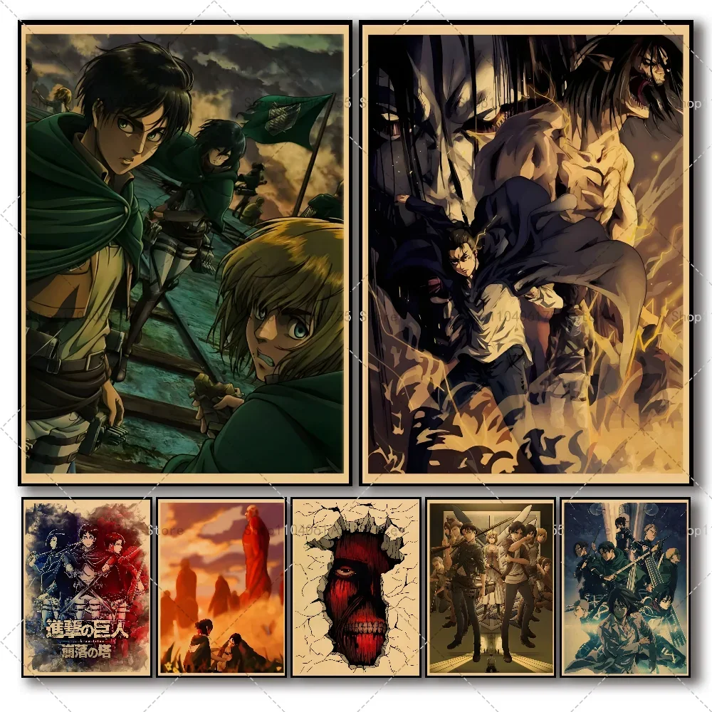 Póster autoadhesivo de Anime clásico Attack On Titan temporada 4, pegatina de papel impermeable, decoración de pared de habitación, cafetería, Bar, habitación, 1 ud.