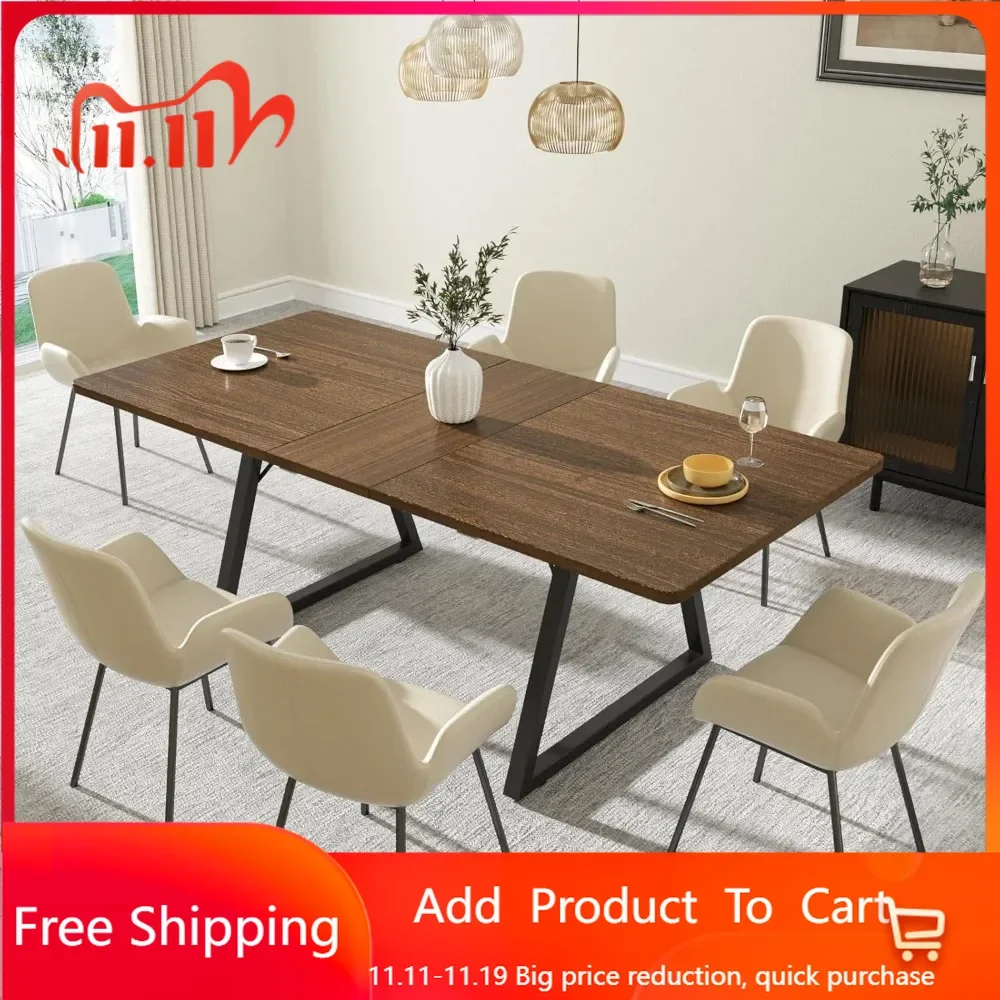 Extendable Dining Room Table Wood Rectangle Kitchen Table Mid Century Modern Large Dining Table Space Savin