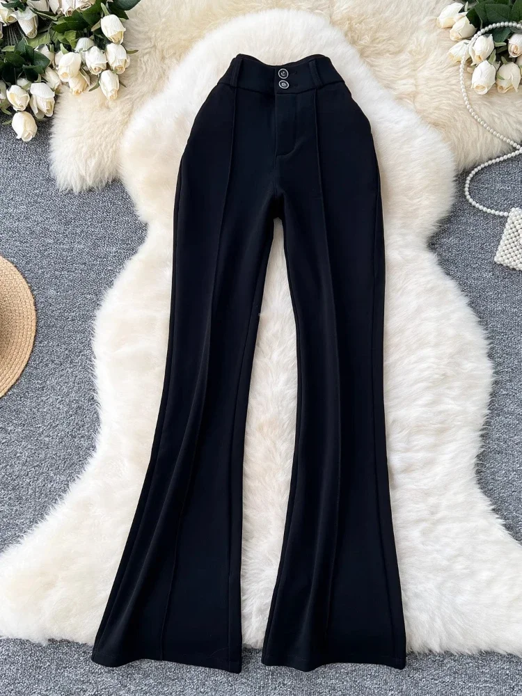 Spring Autumn Bell Bottom Pants Women Korean High Waisted Slim Casual Black Pants Streetwear Long Pants Trousers