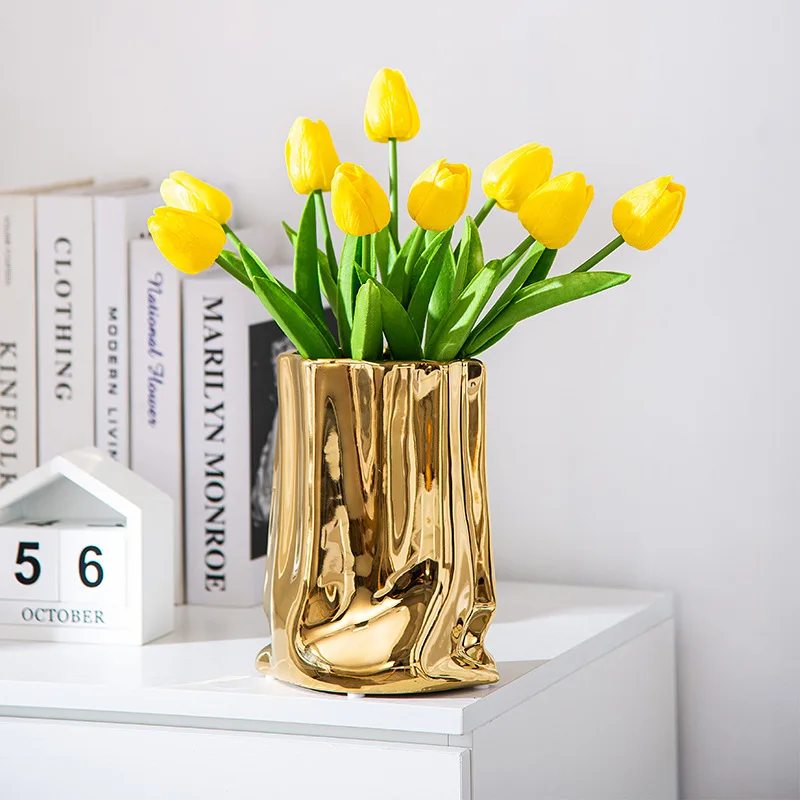 Gold Plated Ceramic Silver Plant Vase Floral Living Room Flower Arrangement Hotel Art Pot Decoration Home Accessories