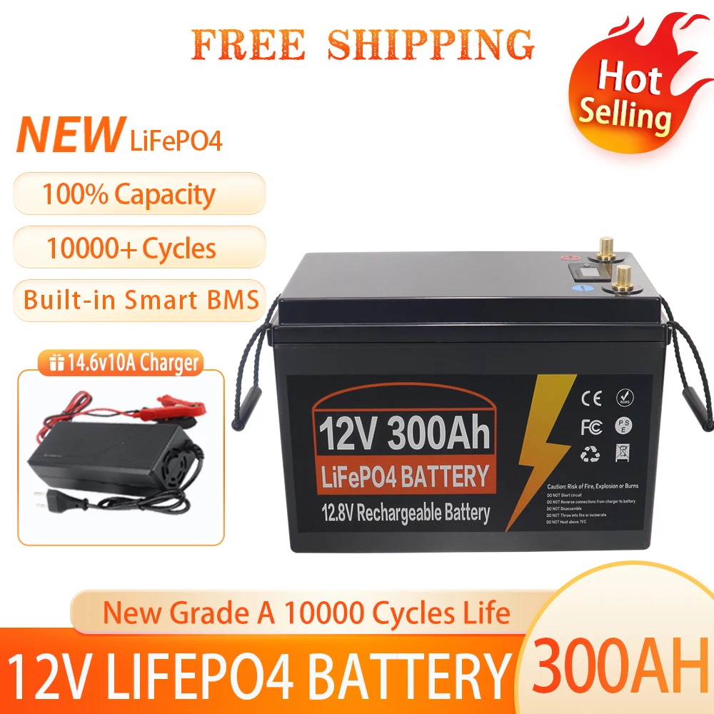 12V 300Ah 350Ah LiFePO4 Batterie 200Ah 150Ah 100Ah für Wohnmobile, wasserdicht, Golfwagen-Batterie, Offroad, netzunabhängig, Solarenergie