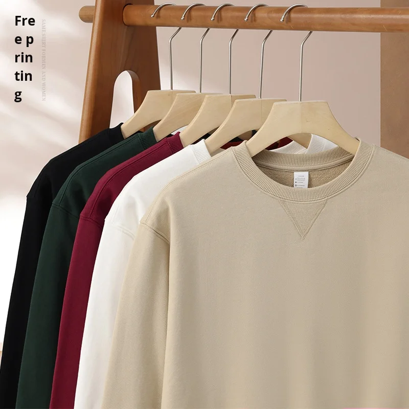 هوديي رجالي عالي الجودة برقبة دائرية، بلوفر فضفاض من القطن الخالص 380 جرام، مطرز بأكمام طويلة، شعار مطبوع حسب الطلب