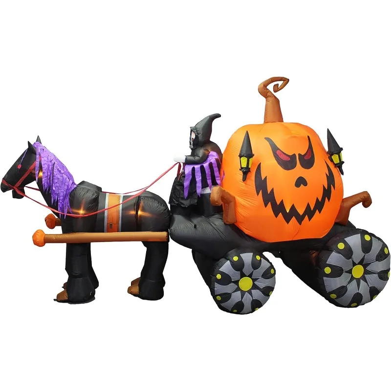 11.5 Foot Long Inflatable Grim Reaper Driving Pumpkin Carriage