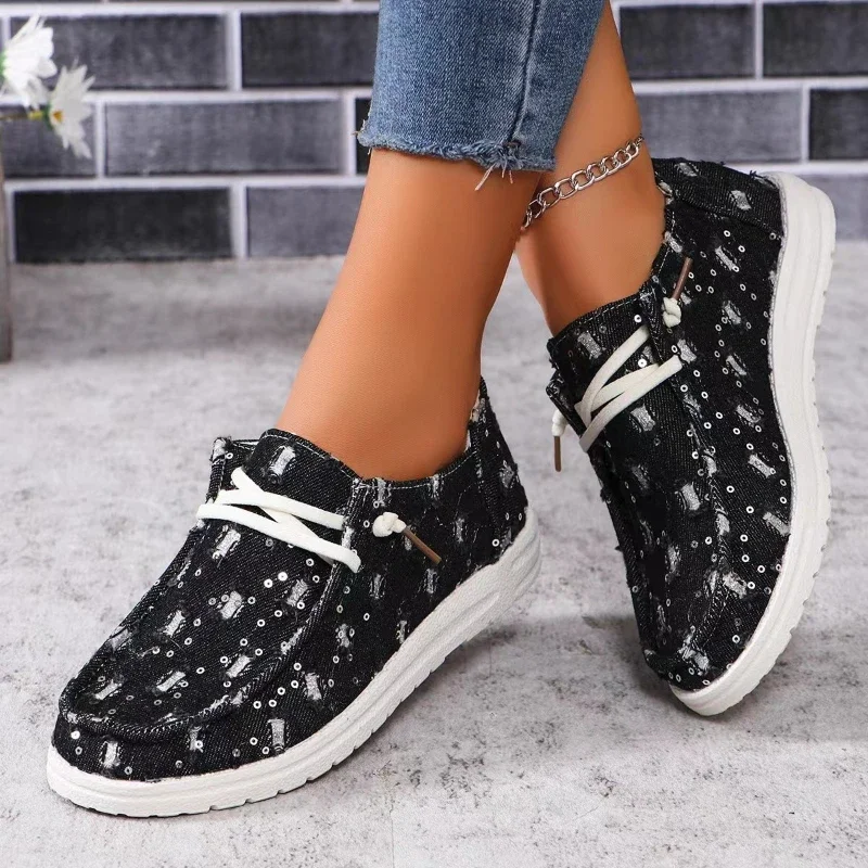 

2025 New Canvas Shoes Spring Flat Shoes Lace Up Loafers Women's Lightweight and Fashionable Casual Sports Shoes