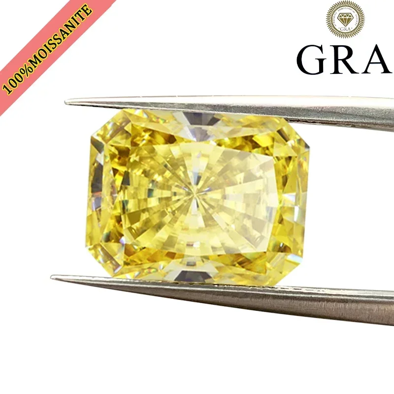 Top Colors Radiant Crushed lemon yellow Moisssanite Stone  Radiant Cutting Moisssanite Stones with GRA Certificate