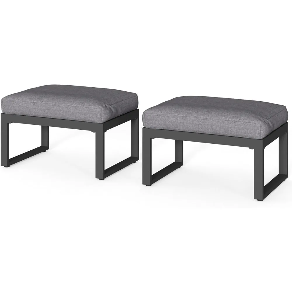 

Aluminum Outdoor Patio Ottoman Set, Outdoor Foot Stools with Thick Cushion, Small Seat Furniture for Porch Balcony Backyard