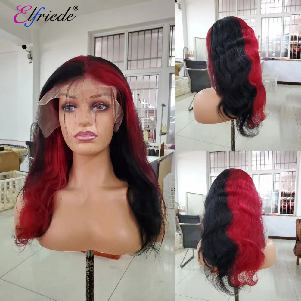 

Elfriede #1B Black Red Body Wave Lace Front Wigs for Women 4x4 13X4 13X6 HD Transparent Lace Frontal Wig 100% Human Hair Wigs