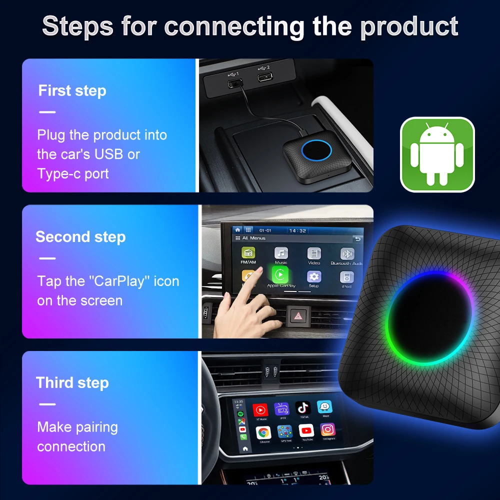 Carlink Tbox Ambient 8G 64Gb 128Gb Sm6225 inalámbrico Appl Android Auto adaptador de reproducción de coche Ai Box Android 13,0 Carplay para Youtube
