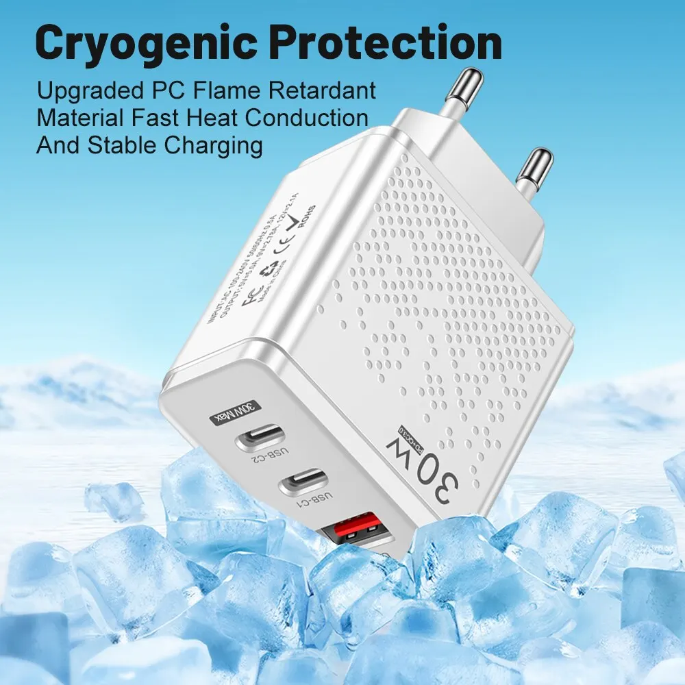 OLAF USB 30W QC 3.0 Fast Charger Dual Type C Port Portable Adapter For IPhone 14 13 12 11 IPad Xiaomi Huawei Fast Wall Charger