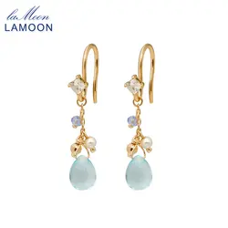 LAMOON Romantic Water Drop Dangle Earring For Women Natural Topaz Freshwater Pearl 925 Sterling Silver Gold Plated Fine Jewelry