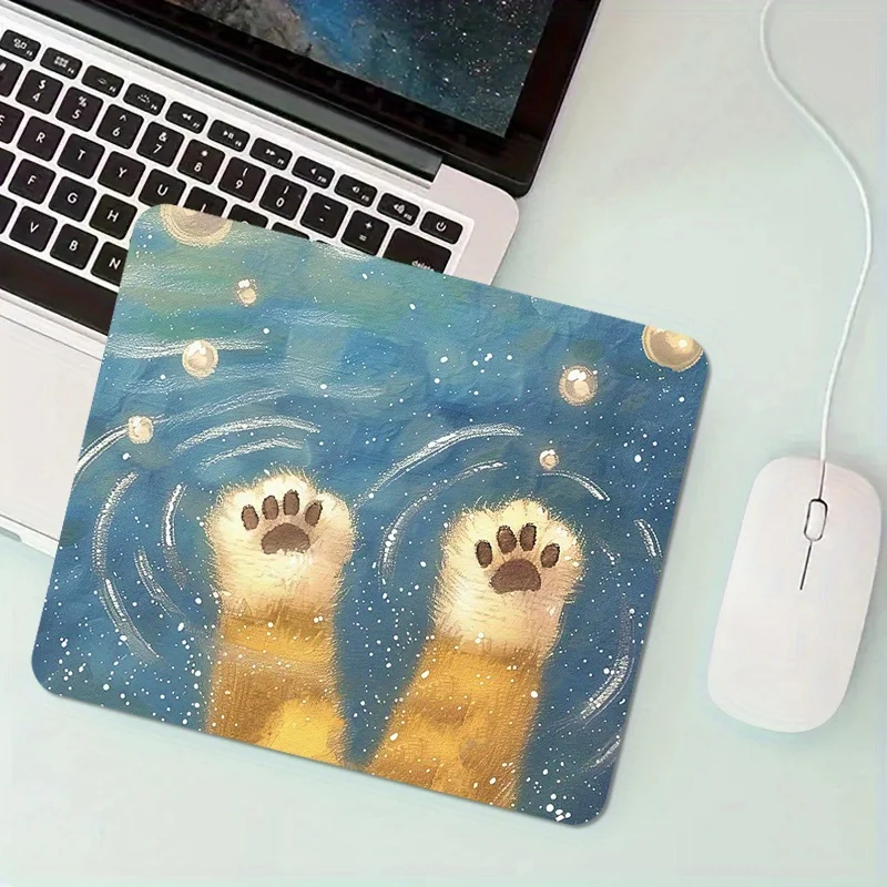 

Cat paw printed mouse pad, anti-slip and durable rubber, lake view and starry sky design, specifically for office and home use