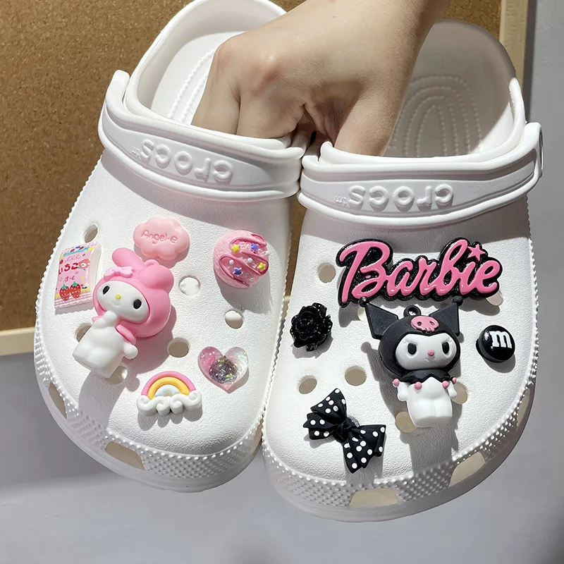 

11pcs Cartoon Barbie New Sanrio Shoes Accessories Kawaii Kuromi Hole Shoes Buckle Diy Decoration Removable Women Kids Girl