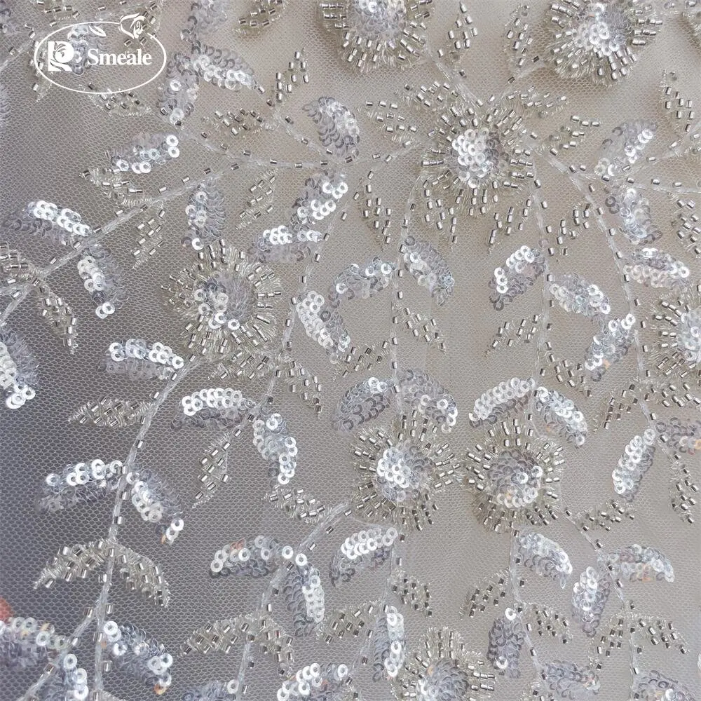 Silver Sequin Bead Lace Applique for Bride, Wedding Dress, Children\'s Clothing, DIY on Chest and Back, Decorative Lace Flowers