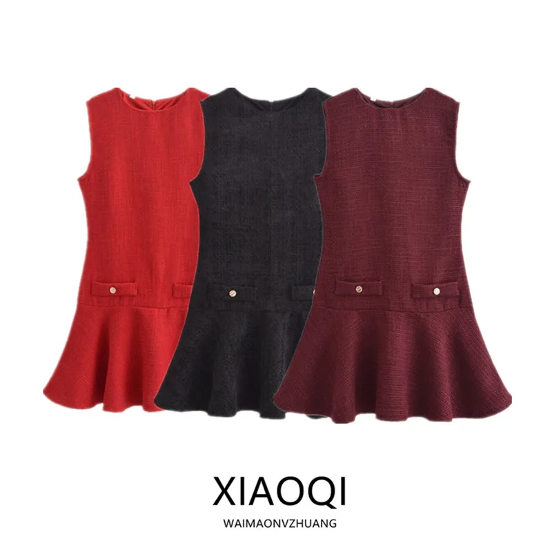 Ele ort Svel round Ne Dr 2024 Autumn Winter New Arrival Women's Faion Texture Classy Sle Single Piece