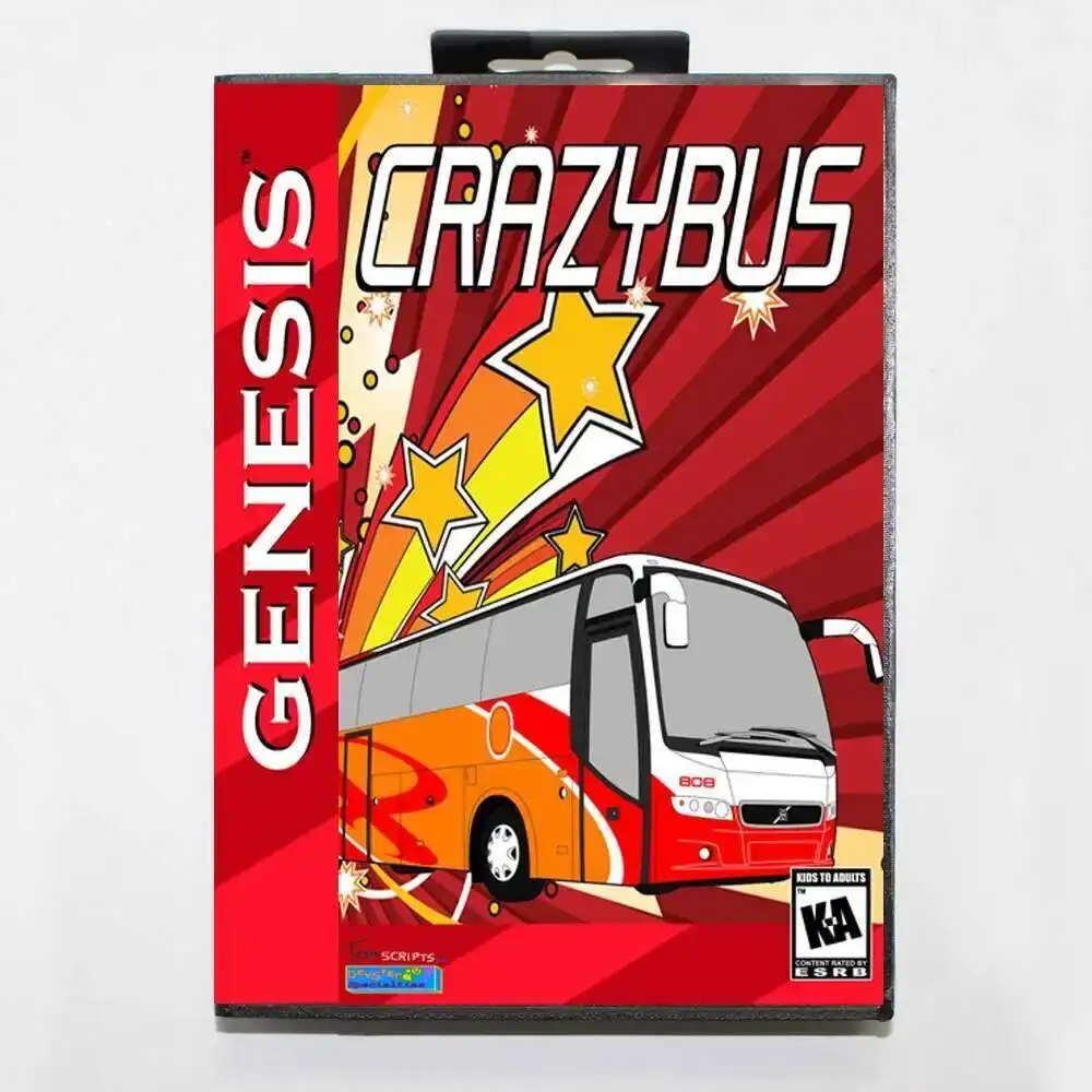 Crazy Bus MD Game Card with Custom US Box for 16 Bit Sega Megadrive Genesis Console