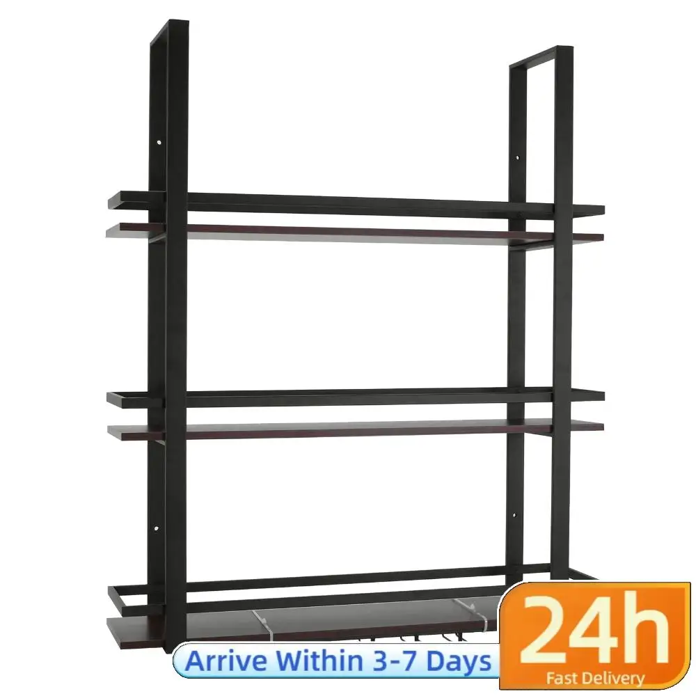 

Трехуровневые настенные полки для бутылок с алкоголем, металлические подвесные с держателями для стаканов, для кухни, дома, столовой, гостиной