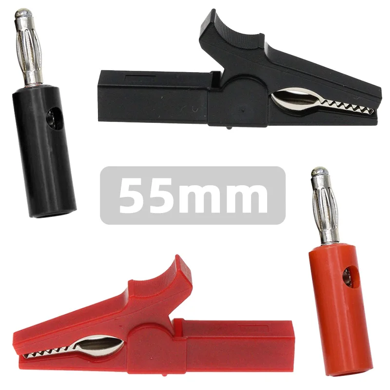 

4 шт., 55 мм, зажим «крокодил», красный, черный, зажимы «сделай сам», тестовый зонд для батареи, изолированные электрические зажимы с вилкой типа «банан» 4 мм