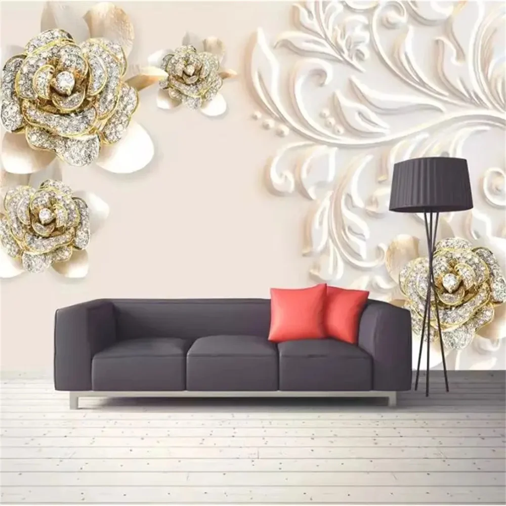 Custom Wallpaper 3d Photo Murals Calla Leaf Butterfly Silk Water Reflection Video Background Wall diamond embossed flower mural