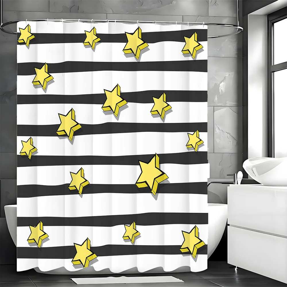 

Занавеска для душа в черно-белую полоску со звездами, моющаяся грязеотталкивающая насадка для душа, водонепроницаемая полиэстеровая занавеска для ванны