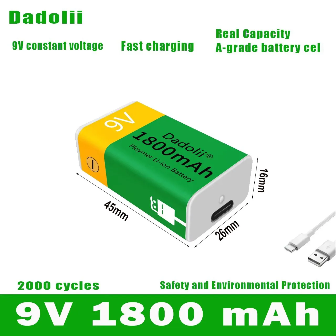 2024 9 فولت 1800 مللي أمبير بطارية ليثيوم أيون قابلة للشحن مايكرو USB بطاريات 9 فولت ليثيوم لعبة ميكروفون متعدد التحكم عن بعد KTV استخدام