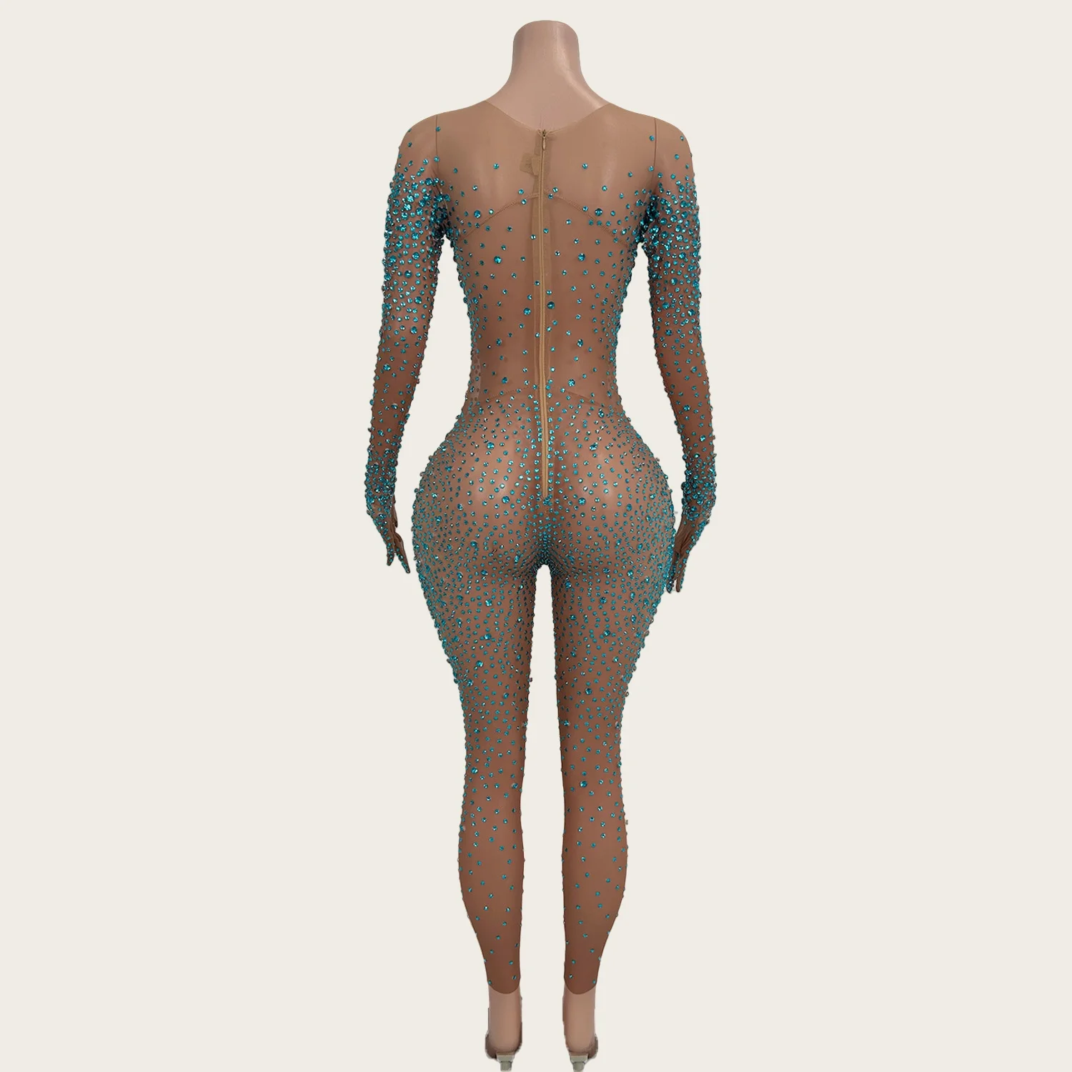 

Женский облегающий комбинезон Tiaotiaotang с блестящими стразами и сеткой, сексуальный наряд для выступлений шоугёрл, для ночных клубов, вечеринок и сцены