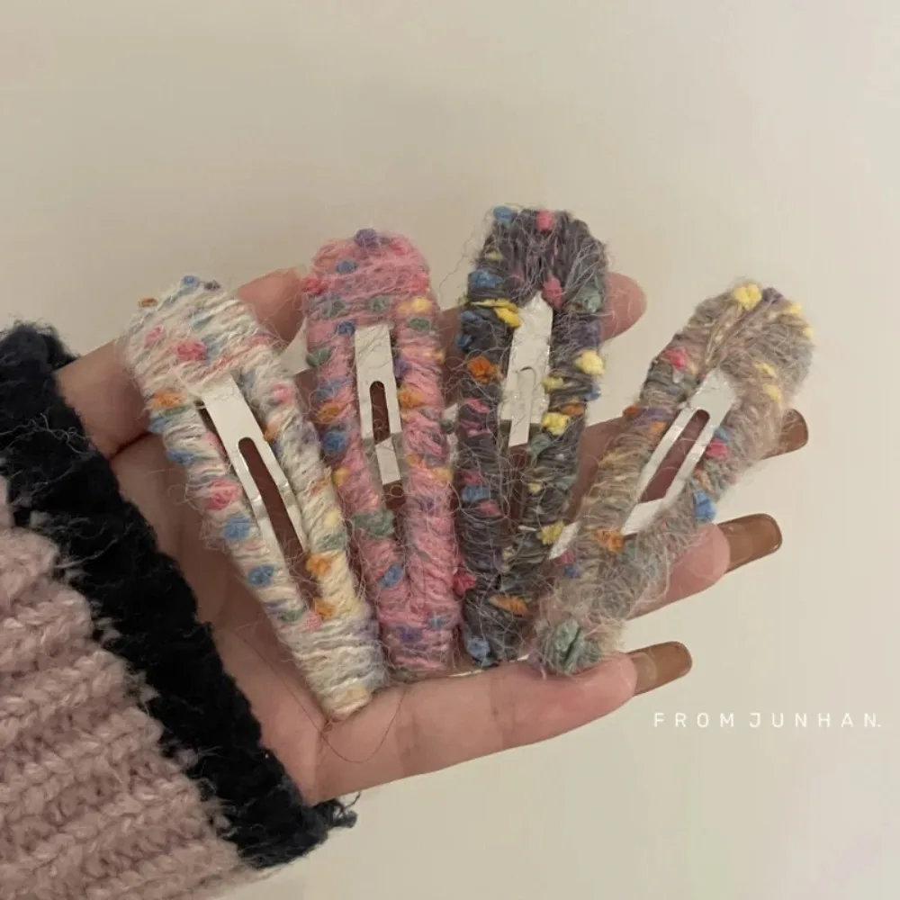 

Разноцветные классические шерстяные вязаные заколки-зажимы ручной работы, заколка-невидимка BB, элегантная заколка для челки, аксессуары для волос