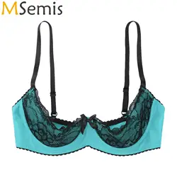 Womens Lingerie Open Breast Exposed Bra Adjustable Spaghetti Straps Underwire Half Cup Lace Push Up Balconette Bra Underwear